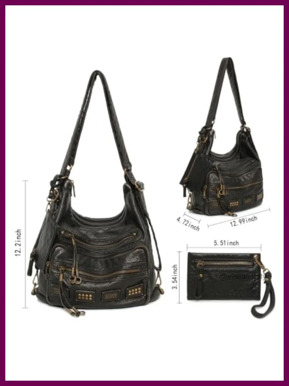 Y2K Vintage Hobo Bag Vegan Leather Shoulder Purse Adjustable Strap